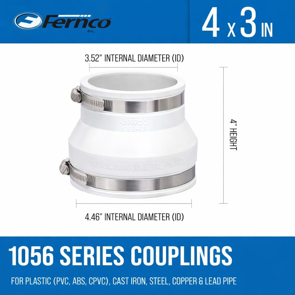 Fernco 1056-43W Reducing 4 x 3 Inch Flexible Pipe Coupling